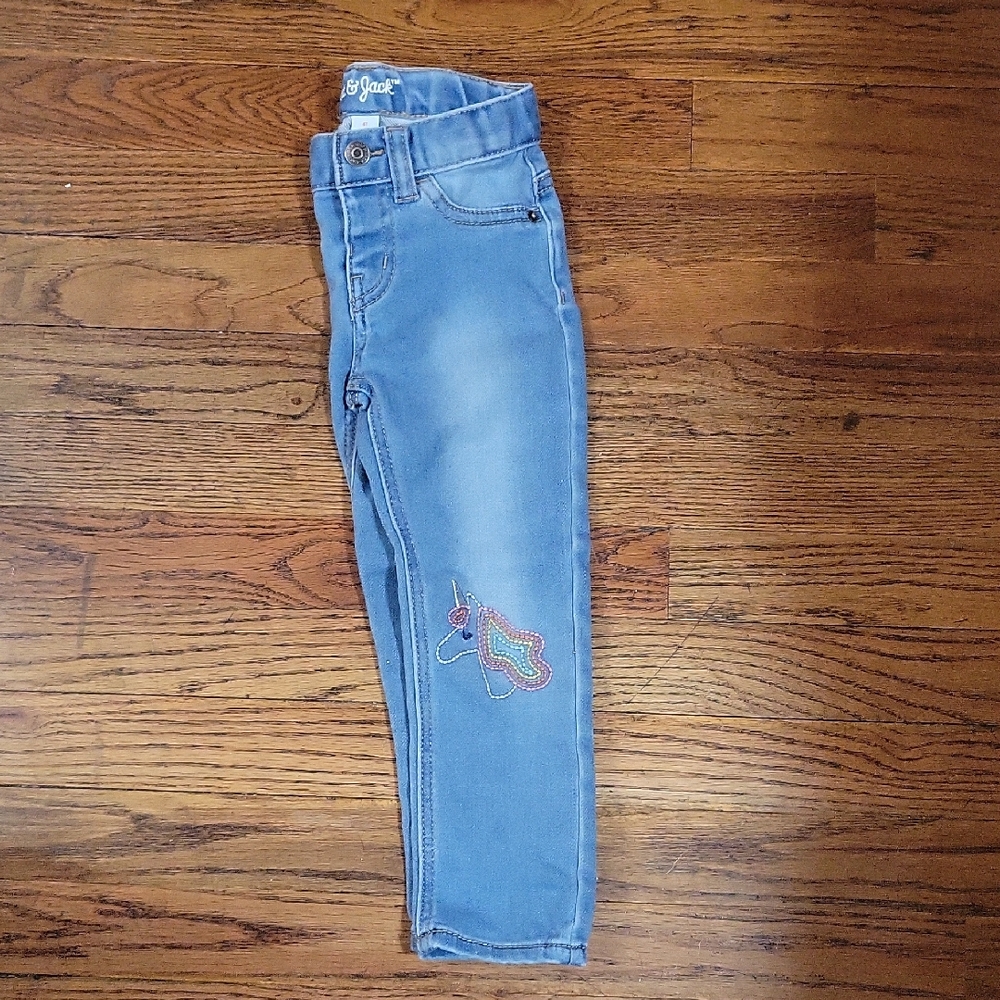 Cat & Jack Sz 4T Light Blue Skinny Jeans with Unicorn Embroidery